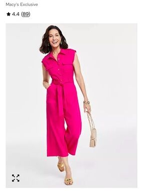 NWT- INC Great Sleeveless Tie-Waist Wide-Leg Jumpsuit - Hot Pink